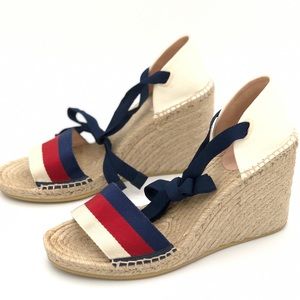 NEW Gucci Sylvie Web Platform Wedge Espadrilles